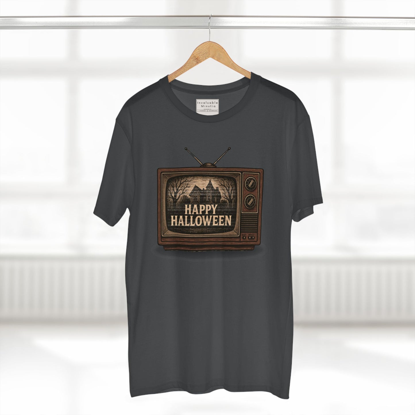 Retro TV Happy Halloween – Vintage Halloween T-Shirt | Illustrated Gothic Horror Tee | Premium AS Colour Unisex