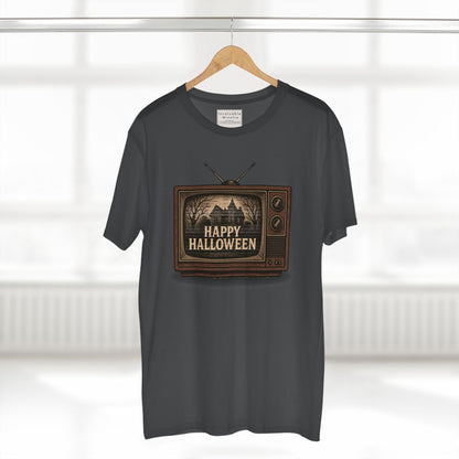 Retro TV Happy Halloween – Vintage Halloween T-Shirt | Illustrated Gothic Horror Tee | Premium AS Colour Unisex