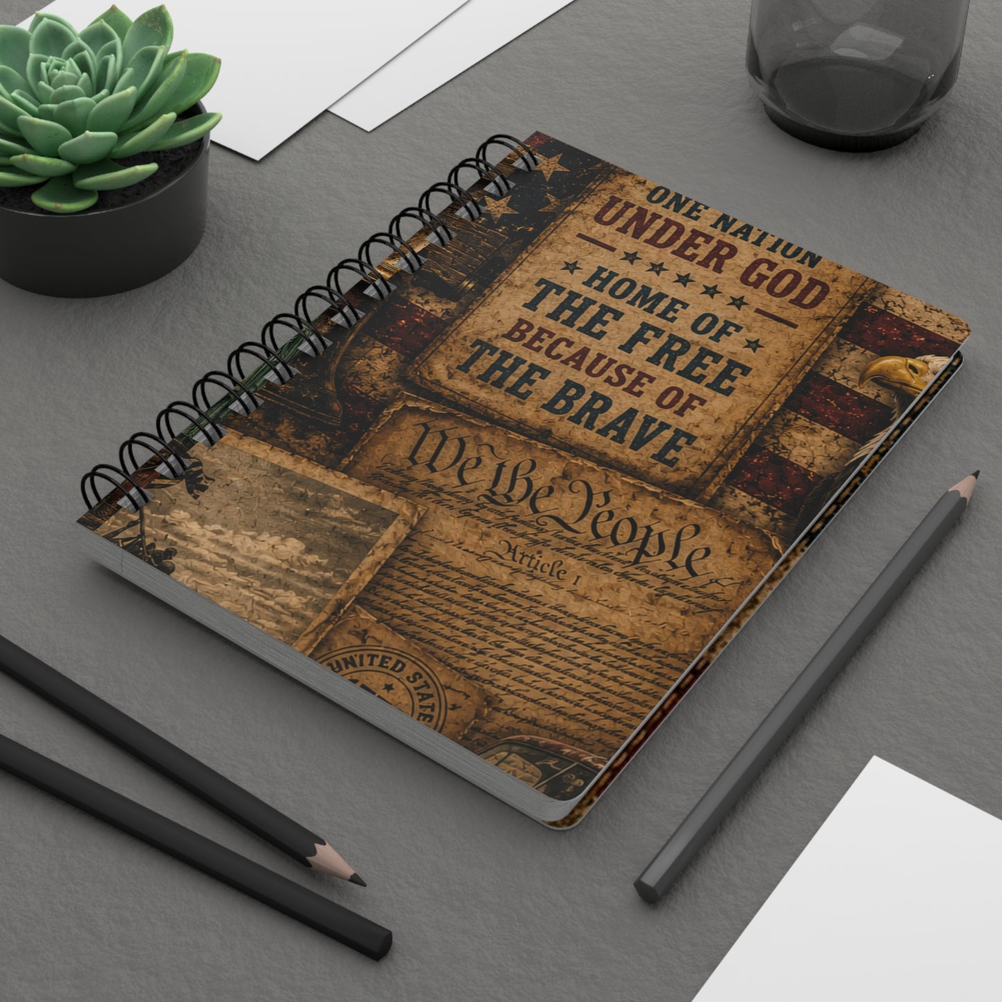 Patriotic Spiral Notebook — "Land of the Free Because of the Brave" Vintage USA Journal