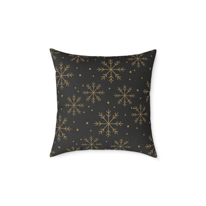 Black & Gold Gift Box Throw Pillow – Charcoal Present & Snowflake Canvas Cushion