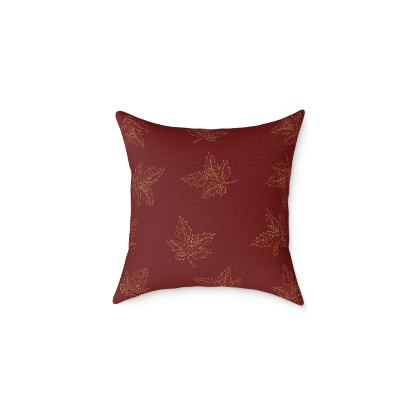 Red & Gold Gift Box Throw Pillow – Holiday Present Canvas Cushion with Holly Back