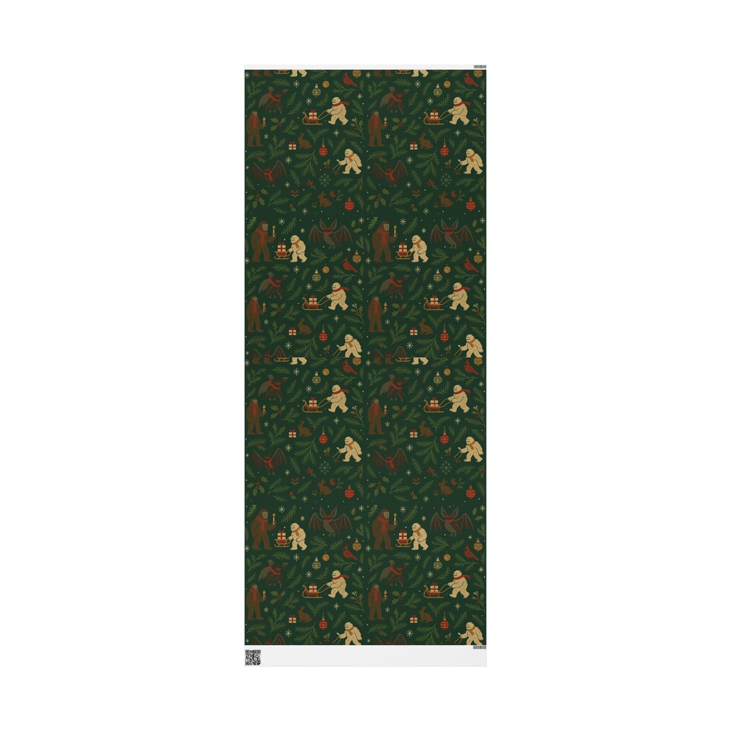 Cryptid Christmas Parade – Luxury Holiday Wrapping Paper, Folk-Art Bigfoot & Mothman Gift Wrap, 30" Roll (Matte/Gloss)