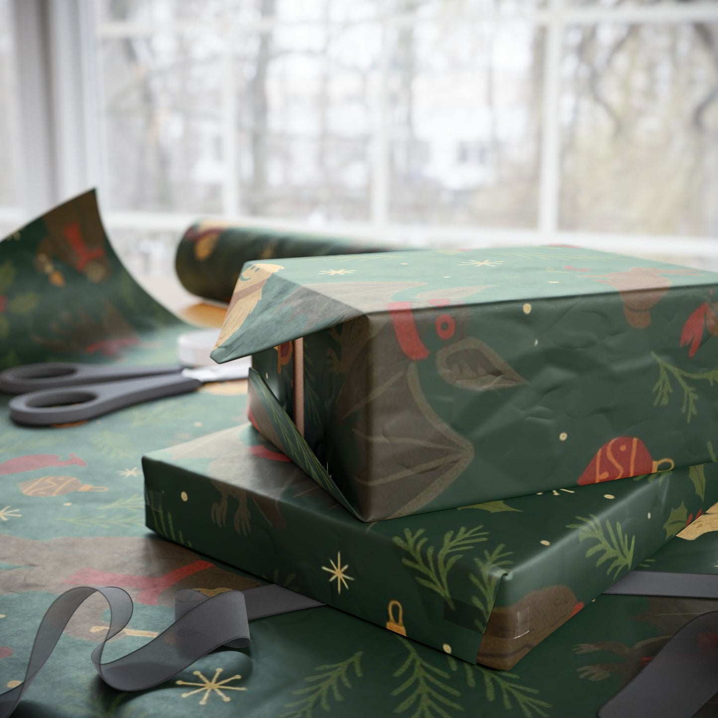 Cryptid Christmas Parade – Luxury Holiday Wrapping Paper, Folk-Art Bigfoot & Mothman Gift Wrap, 30" Roll (Matte/Gloss)