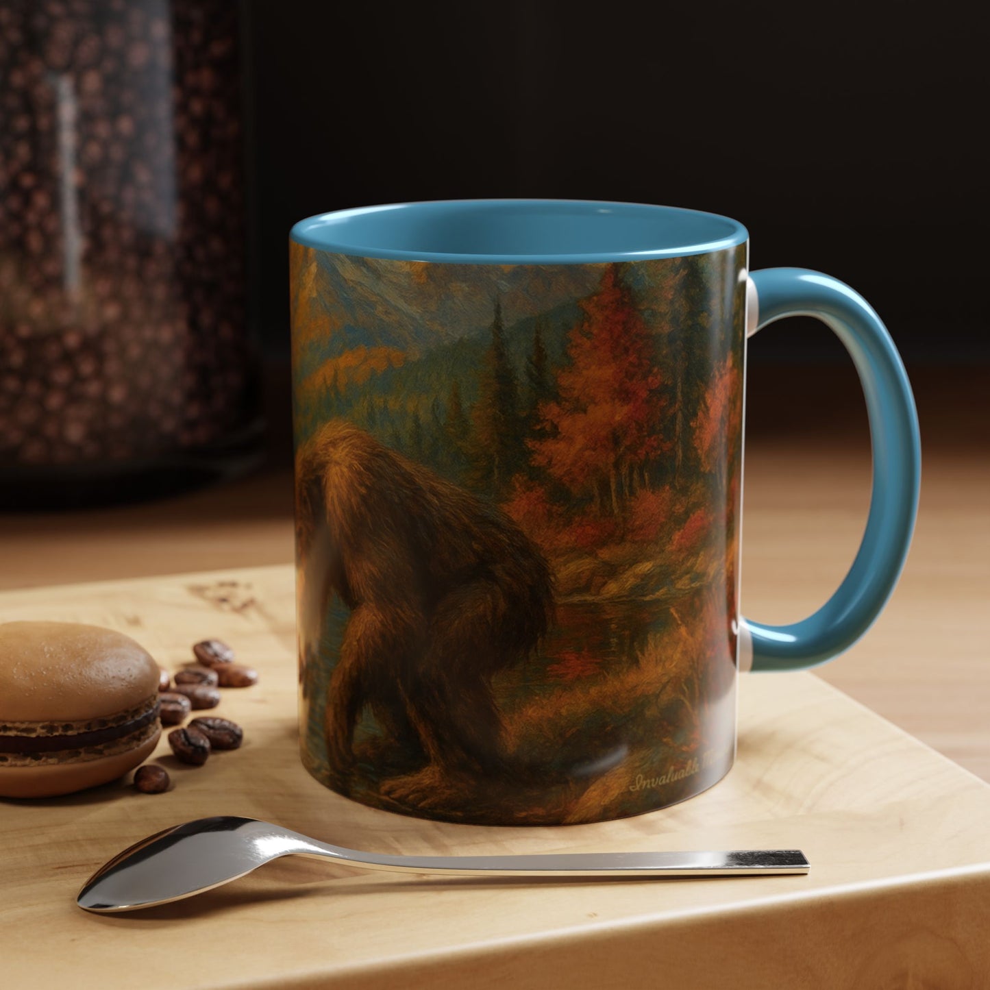 Bigfoot River Scene Mug | Autumn Wilderness Accent Coffee Mug (11oz/15oz)