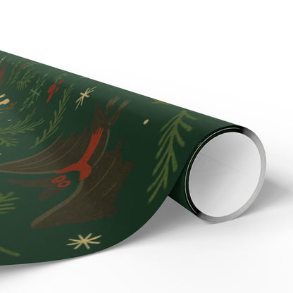 Cryptid Christmas Parade – Luxury Holiday Wrapping Paper, Folk-Art Bigfoot & Mothman Gift Wrap, 30" Roll (Matte/Gloss)