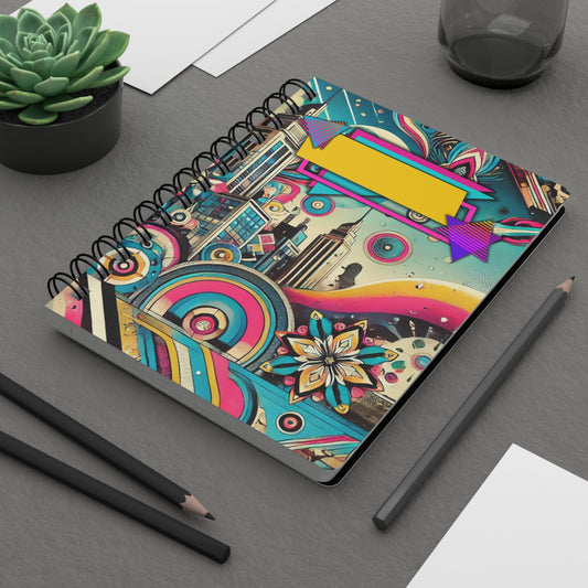 Spiral-Bound Glossy Cover Journal – “Retro Daydream” 80s-Inspired Funky Notebook, Diary, Journal