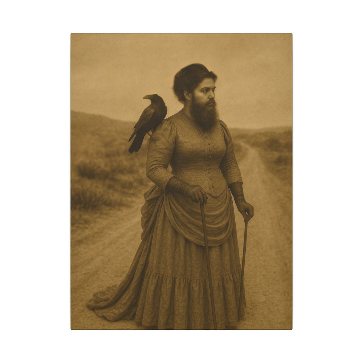 Bearded Lady with Crow – Matte Canvas Print (Gallery-Wrapped) 0.75"
