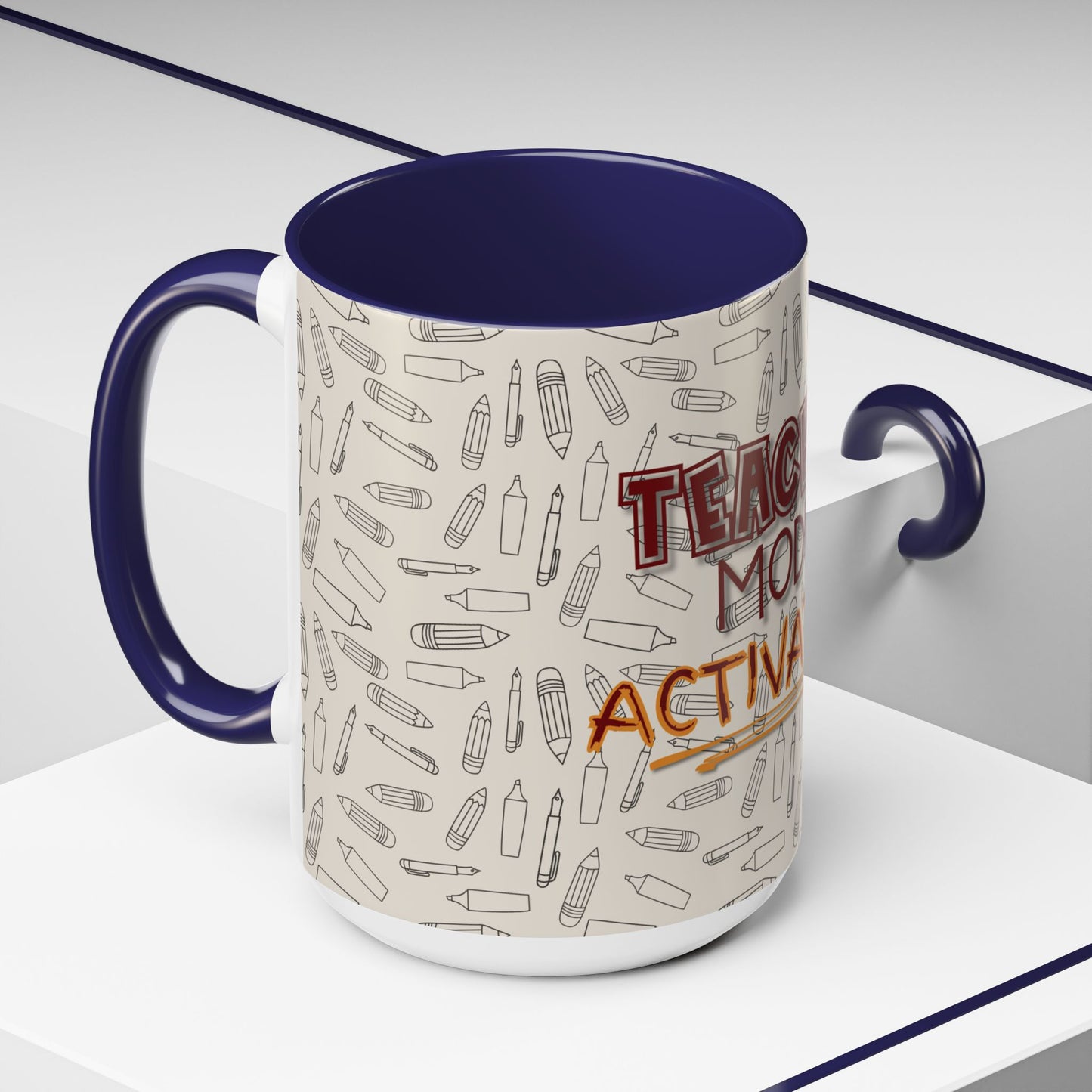 Funny Teacher Coffee Mug – Back to School Gift – “Teacher Mode Activated” – Color Accent 11oz 15oz – Classroom Decor – Durable Ceramic – Education Life