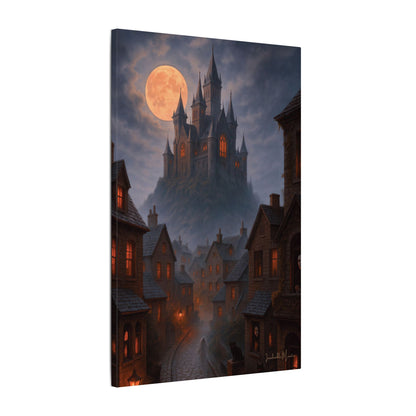Haunted Hilltop Castle Canvas Print – Gothic Halloween Wall Art for Spooky Season Decor