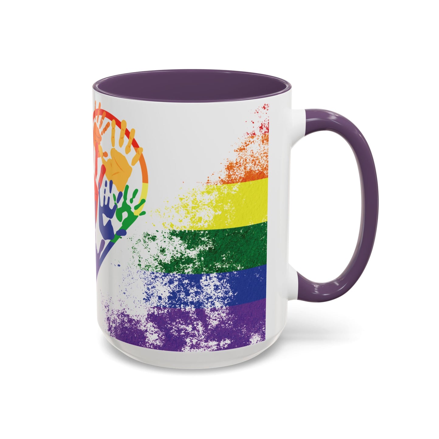 Handprint Heart Pride Mug | Rainbow Splash Ceramic Cup | 11oz & 15oz