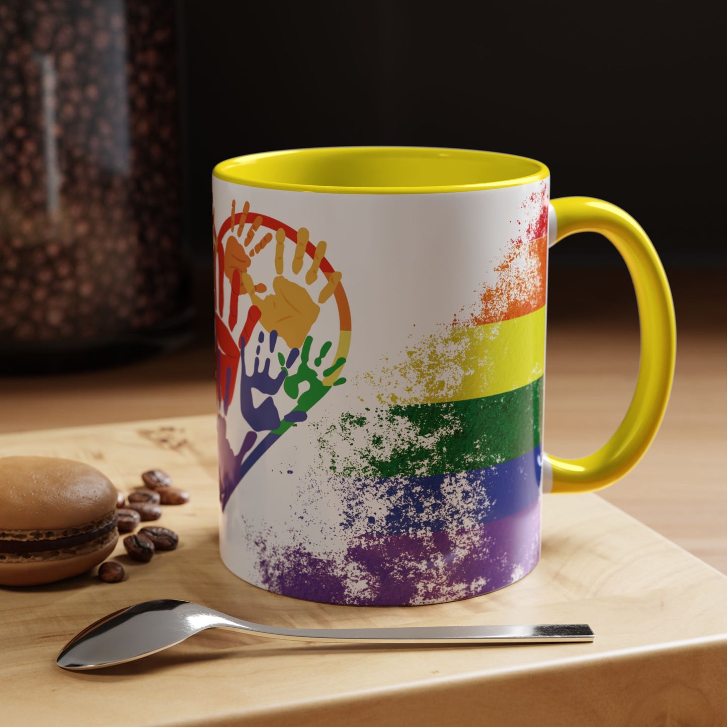 Handprint Heart Pride Mug | Rainbow Splash Ceramic Cup | 11oz & 15oz