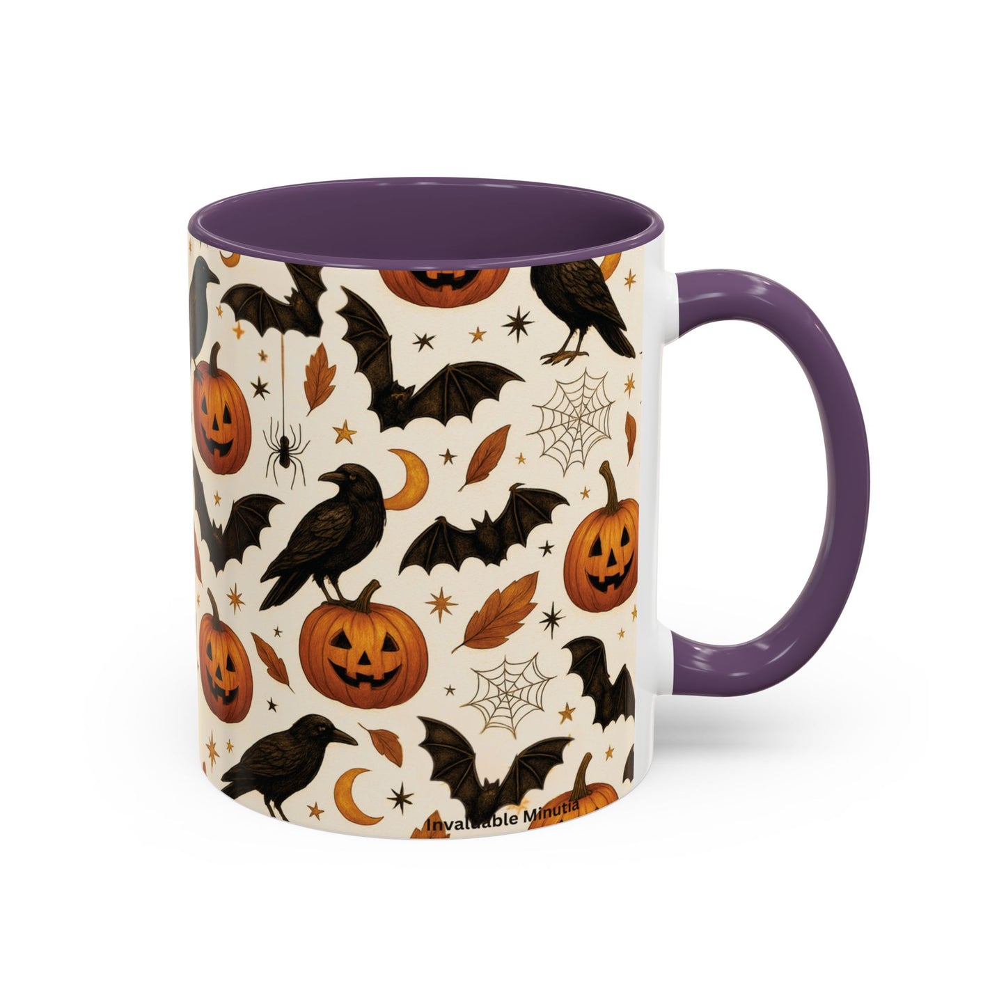 Halloween Raven & Pumpkin Color Accent Mug – Gothic Crow, Bats & Jack-o’-Lantern Coffee Cup (11oz & 15oz) – Spooky Autumn Drinkware