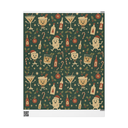 Vintage Holiday Drinks – Luxury Wrapping Paper, Retro Bar-Cart Gift Wrap, 30" Roll (Matte/Gloss)