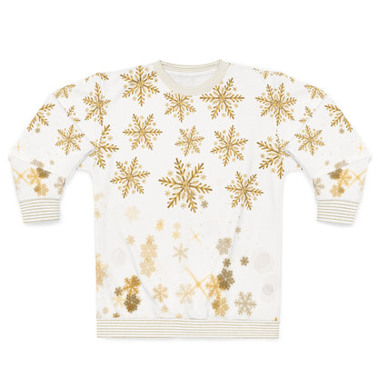 Golden Snowflakes AOP – Premium Holiday Crewneck Sweatshirt | Invaluable Minutia