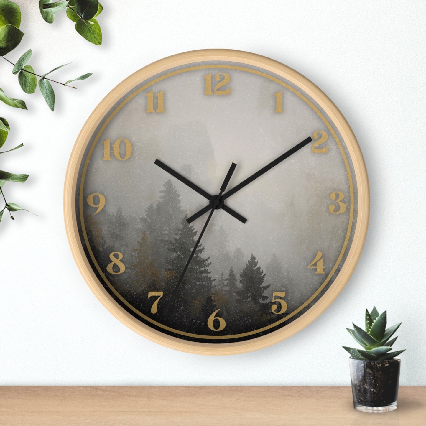 Fog & Pines Minimalist Forest 10" Wall Clock