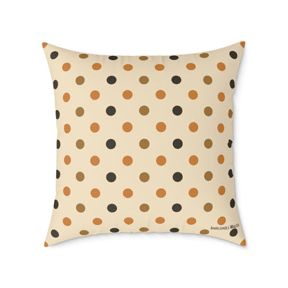 Boutique Halloween Throw Pillow – Crow & Pumpkin Pattern (Reversible Dot Back, Colorway™ Poly Canvas)