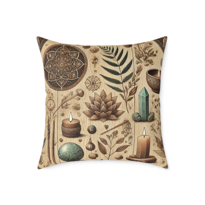 Earthy Witchy Botanical Square Poly Canvas Throw Pillow