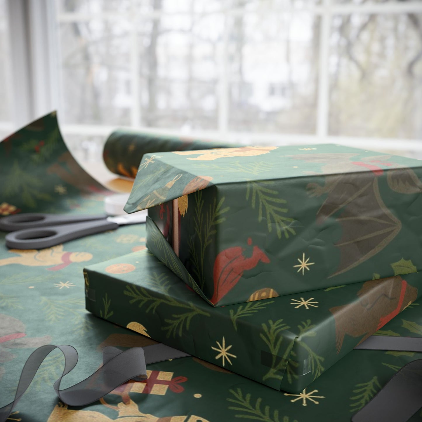 Cryptid Christmas Parade – Luxury Holiday Wrapping Paper, Folk-Art Bigfoot & Mothman Gift Wrap, 30" Roll (Matte/Gloss)