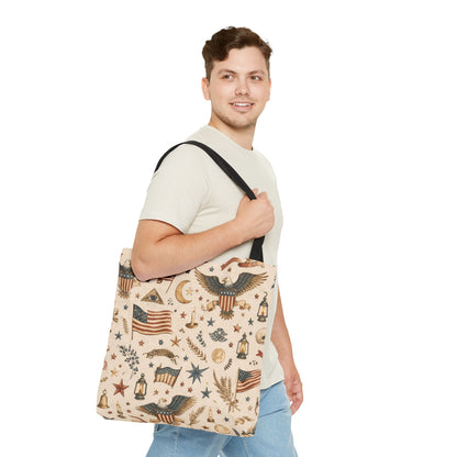 Americana Symbol Styled Canvas Tote Bag