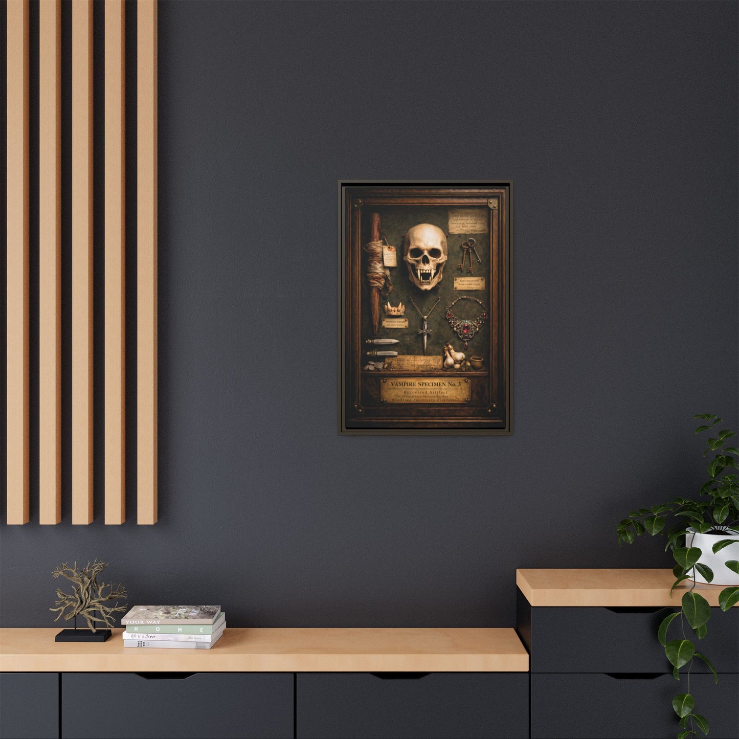 Framed Canvas Art – Vampire Specimen No. 3 | Gothic Vampire Wall Decor | Dark Academia Curiosity Cabinet Art