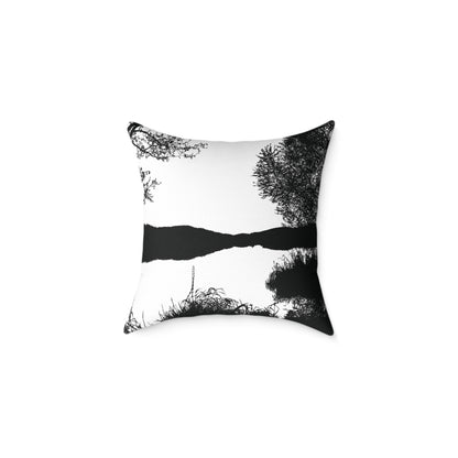 Stillwater Divide Silhouette Pillow – Liminal Lake Vibes for Moody Minimalists - Canvas Throw Pillow Home Decor