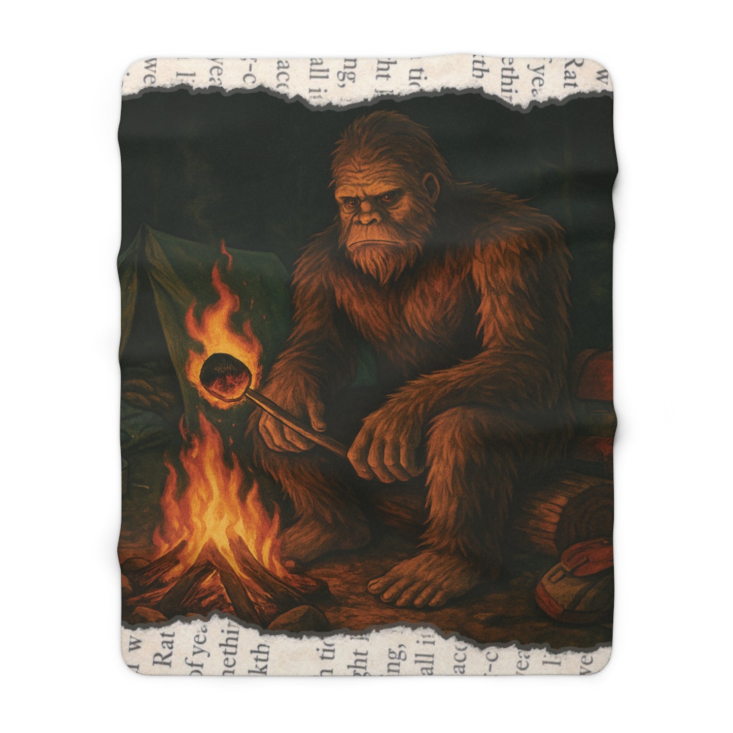 🔥 Bigfoot Sherpa Fleece Blanket – Campfire Cryptid Cozy Vibes