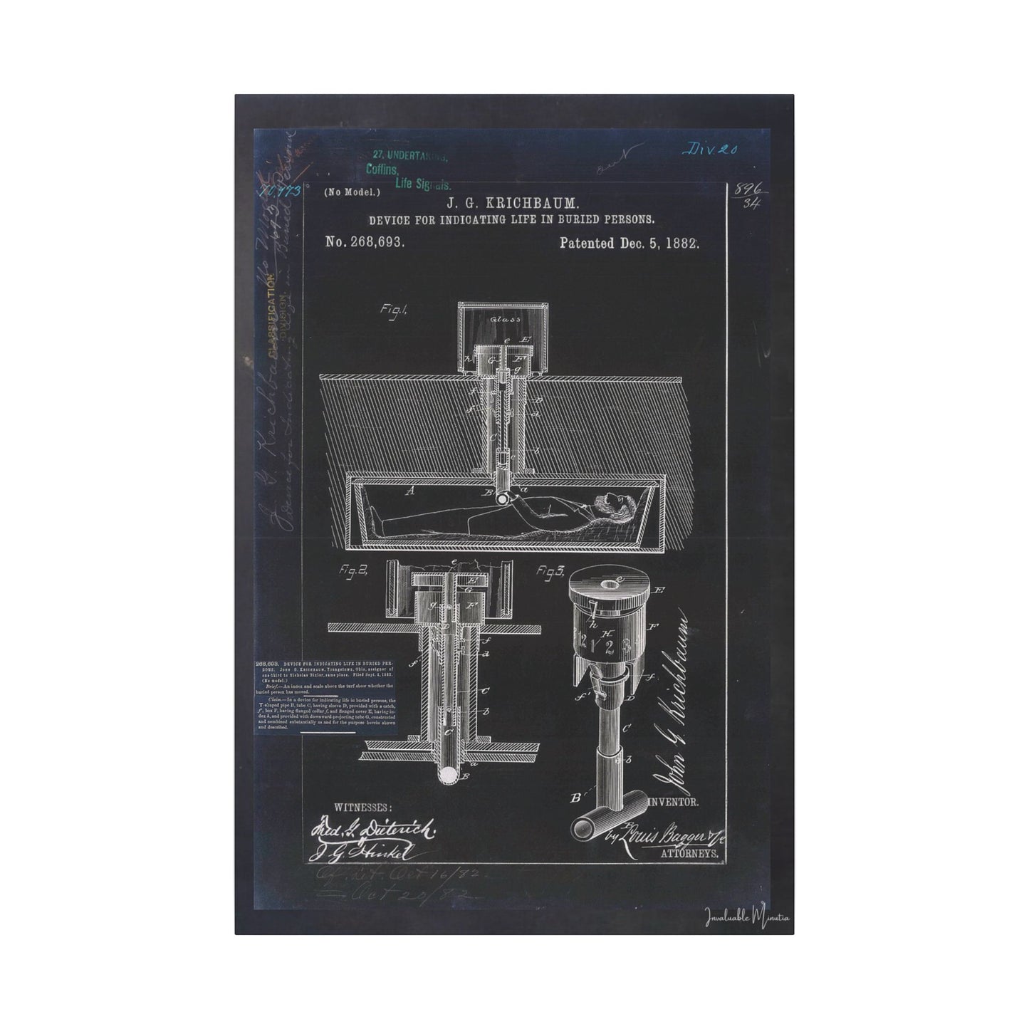 Safety Coffin Patent Print (1882) – Gothic Blueprint Canvas Wall Art