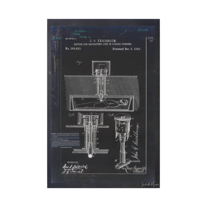 Safety Coffin Patent Print (1882) – Gothic Blueprint Canvas Wall Art