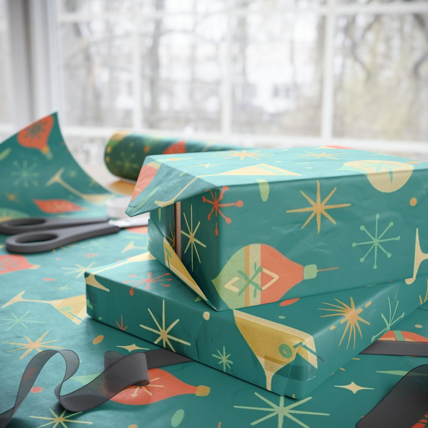Atomic Christmas Cocktail – Mid-Century Holiday Wrapping Paper, Retro Martini Gift Wrap, 30" Roll (Matte/Gloss)