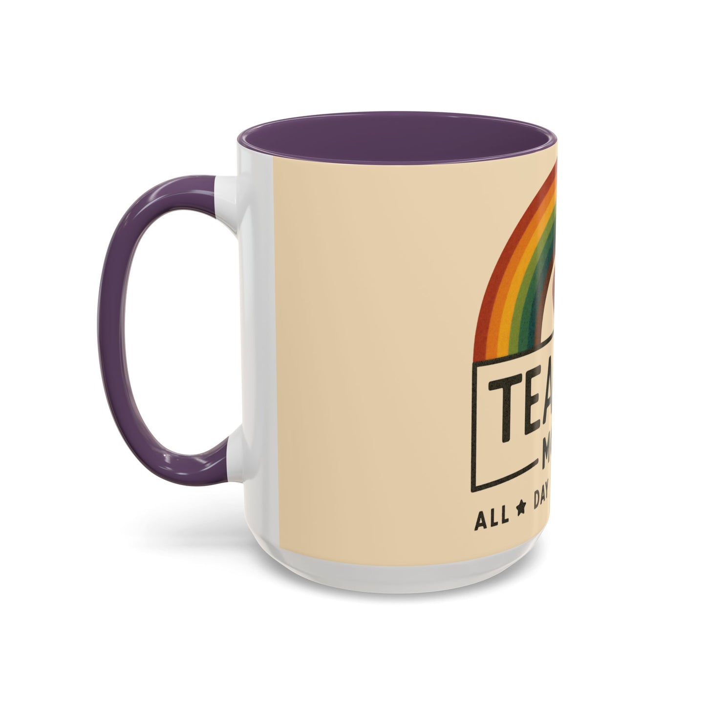 Teacher Mode – Color Accent Mug (11oz/15oz) • Rainbow Heart • Teacher Gift • Dishwasher & Microwave Safe