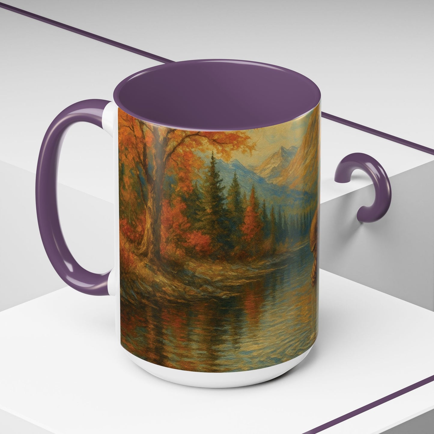 Bigfoot River Scene Mug | Autumn Wilderness Accent Coffee Mug (11oz/15oz)