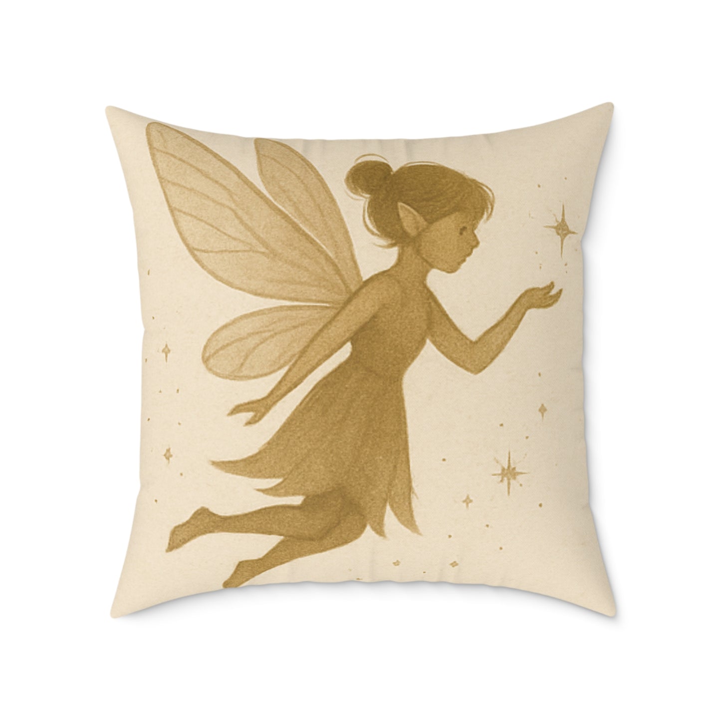 Winter Night Fairies Throw Pillow – Lantern Village Scene Dual-Sided Canvas Cushion