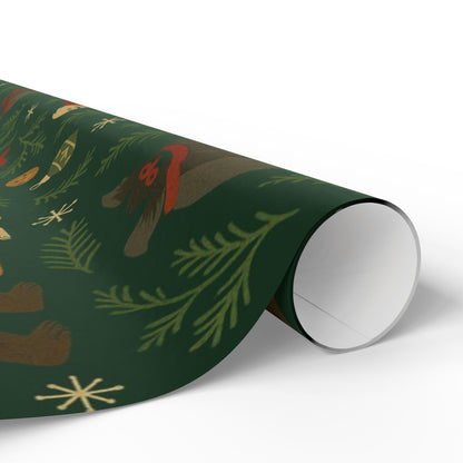 Cryptid Christmas Parade – Luxury Holiday Wrapping Paper, Folk-Art Bigfoot & Mothman Gift Wrap, 30" Roll (Matte/Gloss)