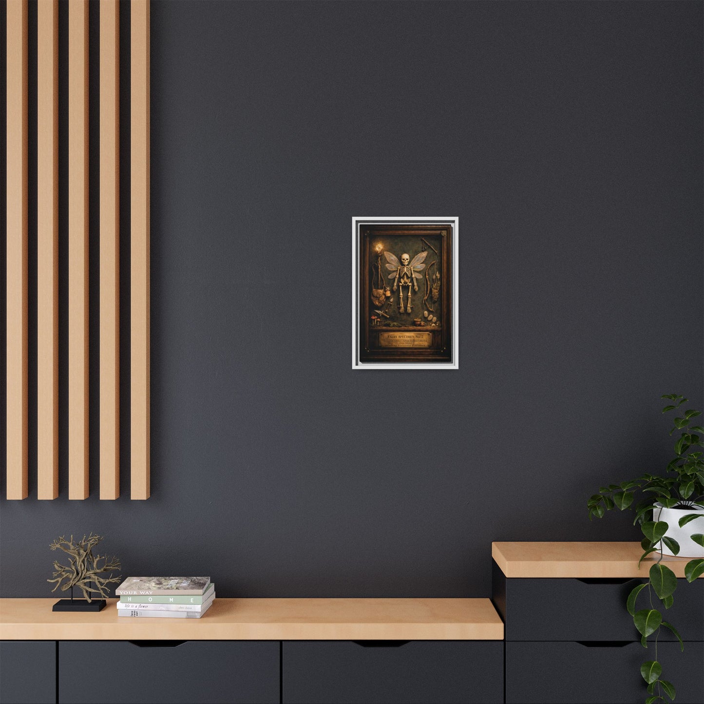 Fairy Specimen No. 2 Framed Canvas Print – Skeletal Fairy Wall Art, Dark Curiosity Cabinet Decor