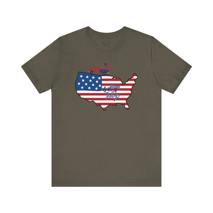 All-American USA Map & Truck Tee – Unisex Bella+Canvas Jersey Tee - 4th of July T-Shirt
