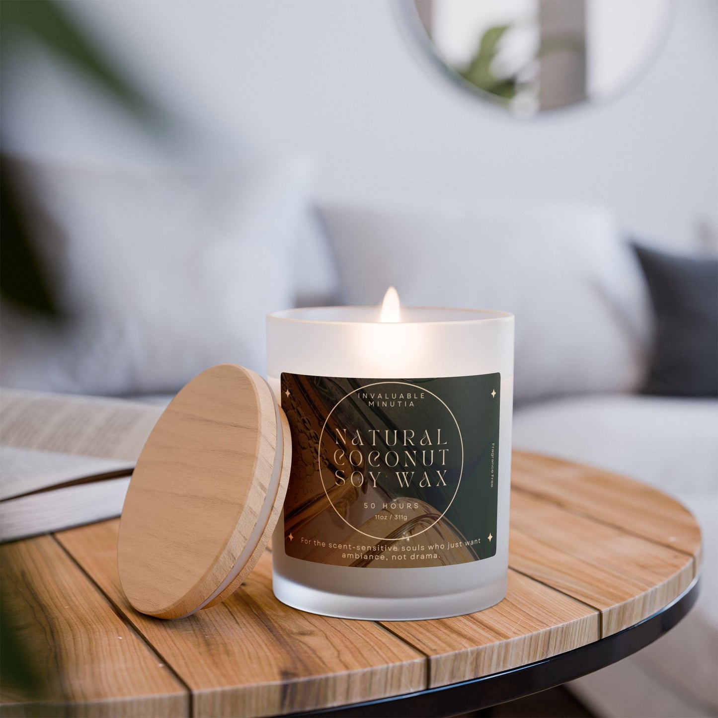 11oz Frosted Glass Natural Soy Wax Candle with Wooden Wick – Available in 9 Scents