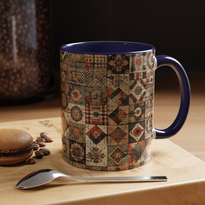 Boho Patchwork Quilt Mug | Vintage Accent Coffee Mug (11oz/15oz)