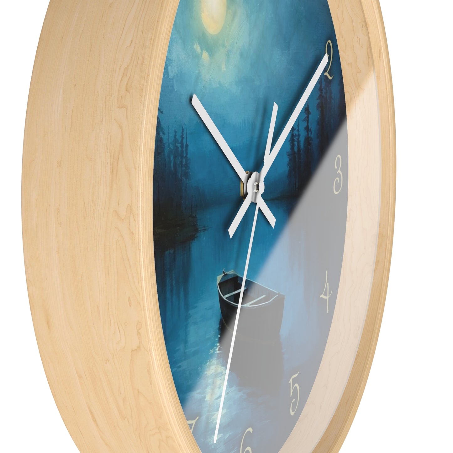 Moonlit Lake Wall Clock – Serene Night Boat Scene 10" Decor