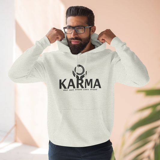Karma Hoodie — “What Goes Around Comes Around” Minimalist Spiritual Quote Hoodie (Lane Seven Premium Fleece)