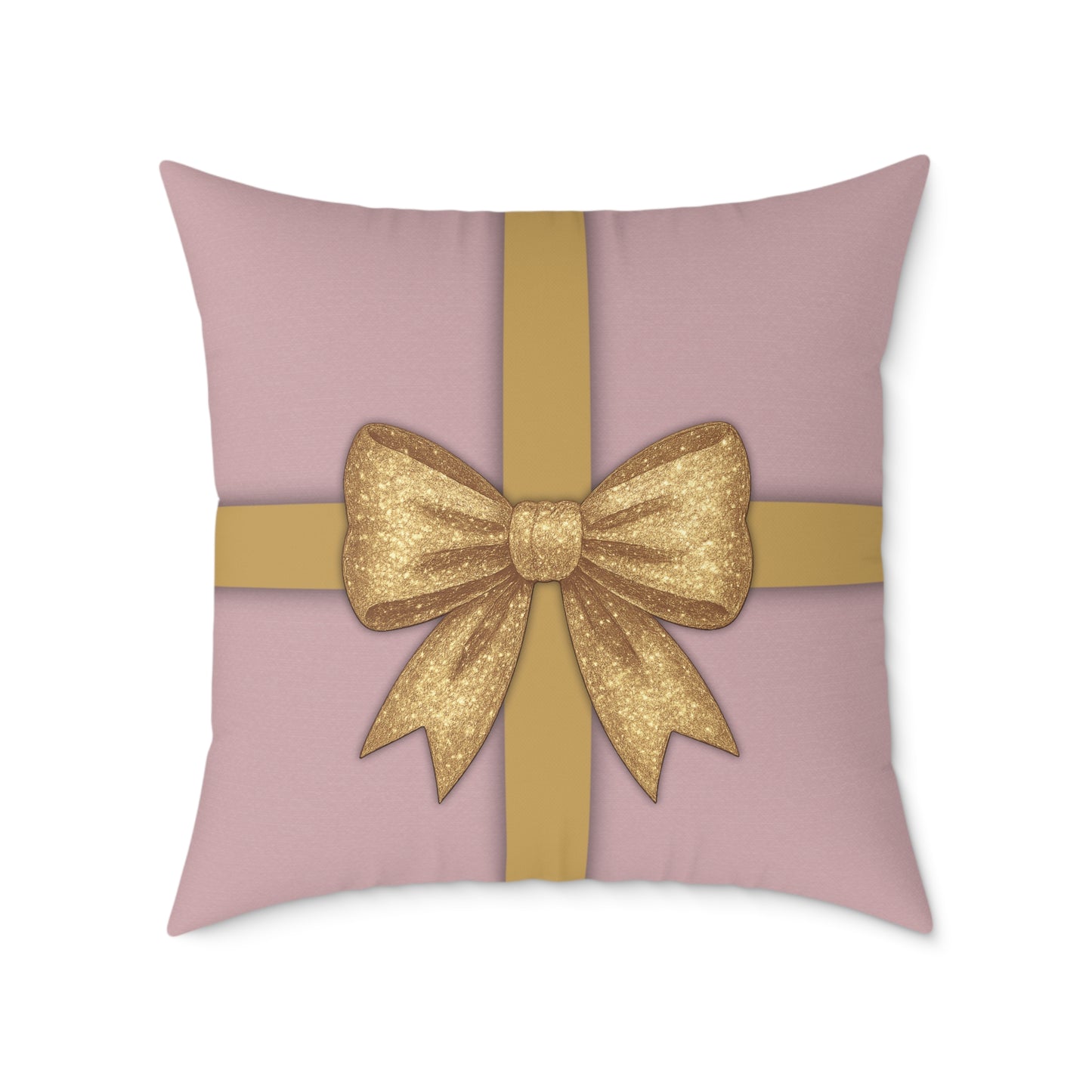 Blush Pink & Gold Gift Box Throw Pillow – Holiday Icon Pattern Canvas Cushion