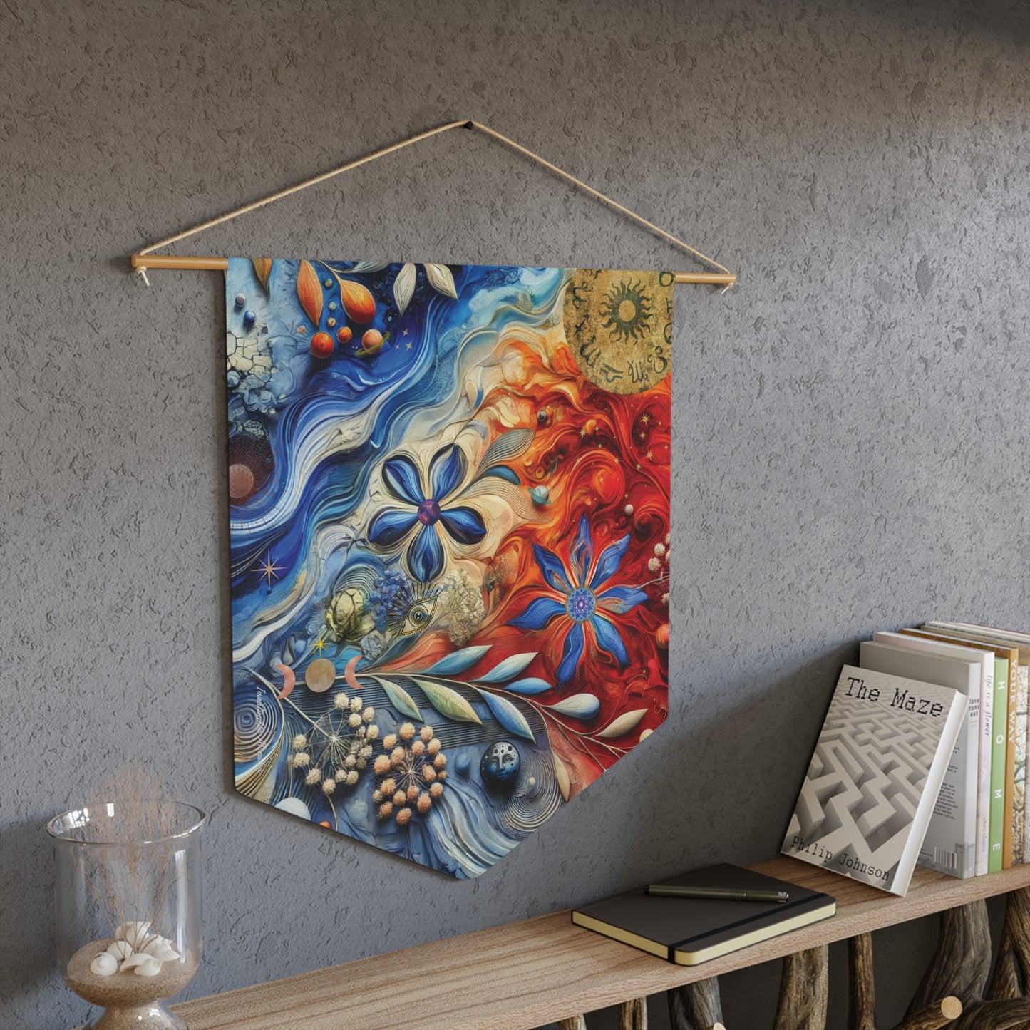 Celestial Nature Wall Banner – Surreal Botanical Pennant | Mystical Canvas Tapestry Decor