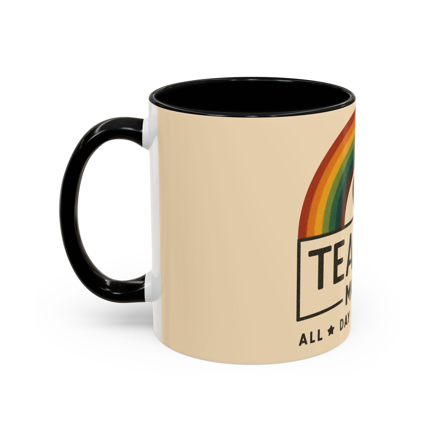 Teacher Mode – Color Accent Mug (11oz/15oz) • Rainbow Heart • Teacher Gift • Dishwasher & Microwave Safe