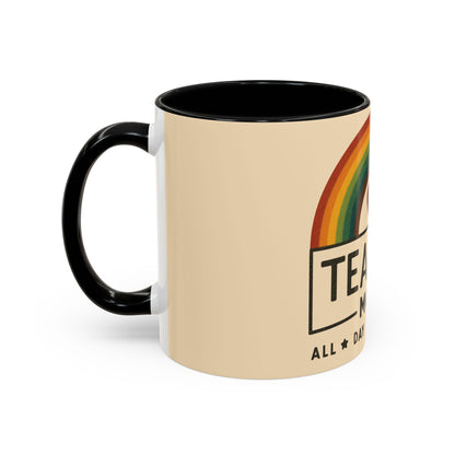 Teacher Mode – Color Accent Mug (11oz/15oz) • Rainbow Heart • Teacher Gift • Dishwasher & Microwave Safe