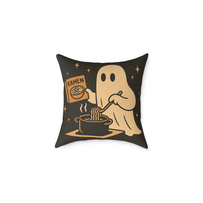 Ghost Making Ramen Canvas Throw Pillow – Spooky Chores Collection