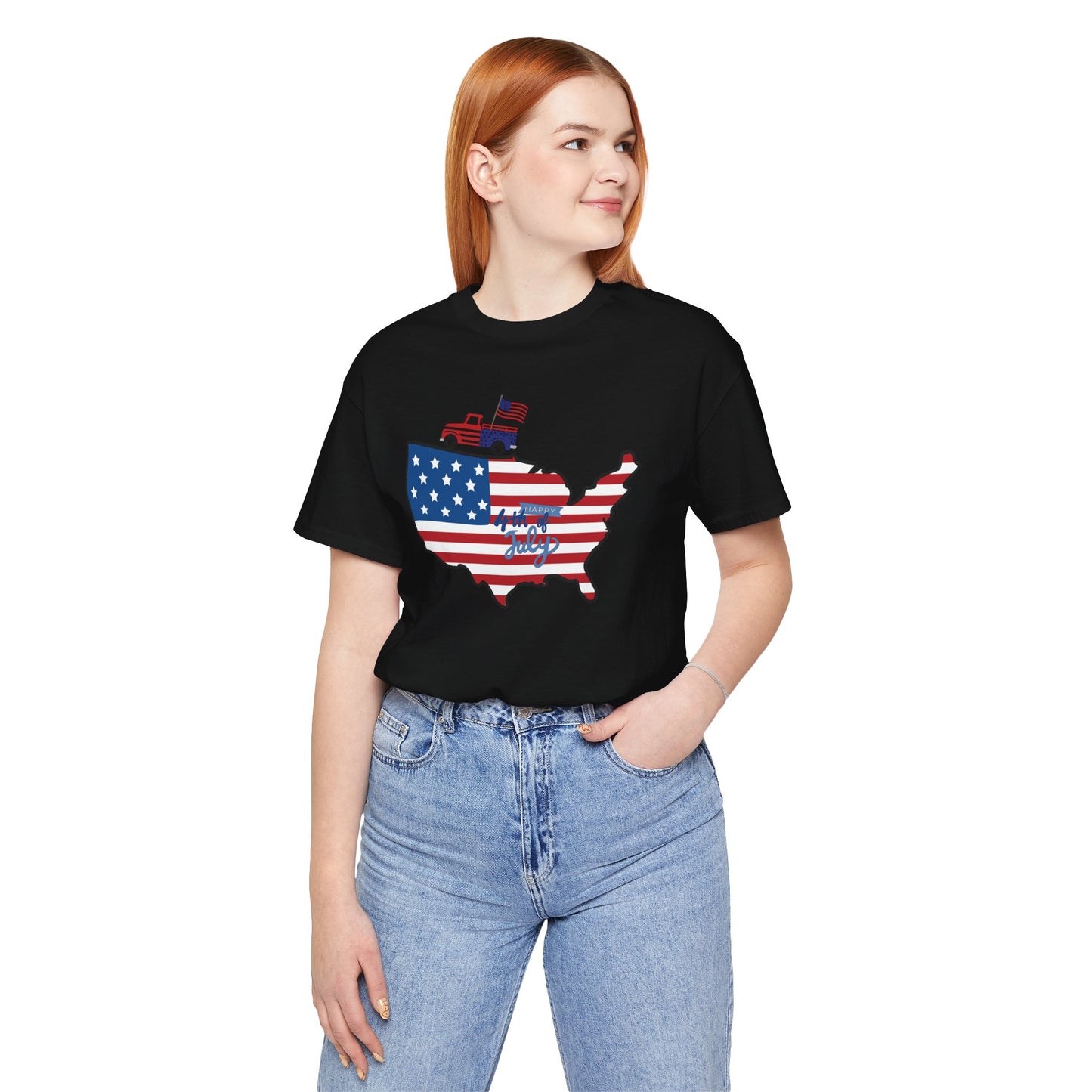 All-American USA Map & Truck Tee – Unisex Bella+Canvas Jersey Tee - 4th of July T-Shirt