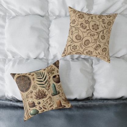 Earthy Witchy Botanical Square Poly Canvas Throw Pillow