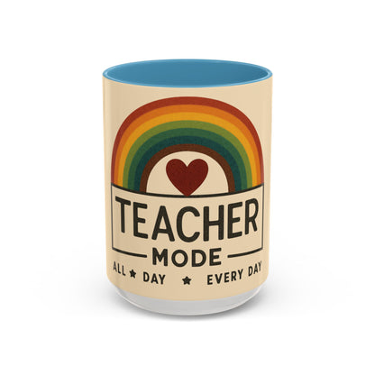 Teacher Mode – Color Accent Mug (11oz/15oz) • Rainbow Heart • Teacher Gift • Dishwasher & Microwave Safe