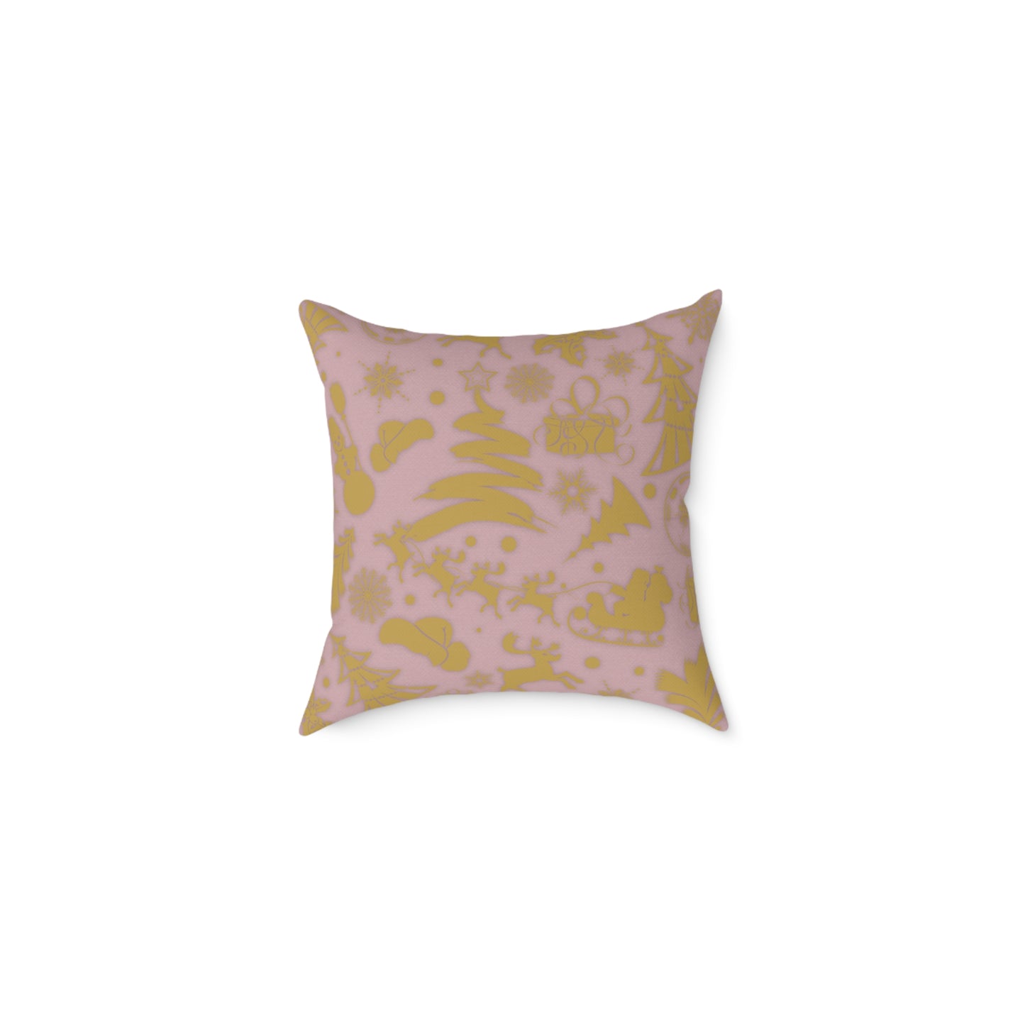 Blush Pink & Gold Gift Box Throw Pillow – Holiday Icon Pattern Canvas Cushion
