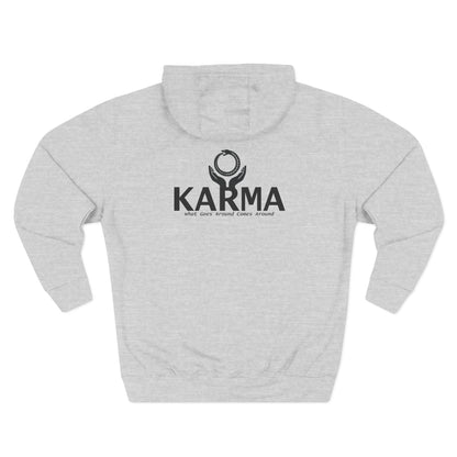 Karma Hoodie — “What Goes Around Comes Around” Minimalist Spiritual Quote Hoodie (Lane Seven Premium Fleece)
