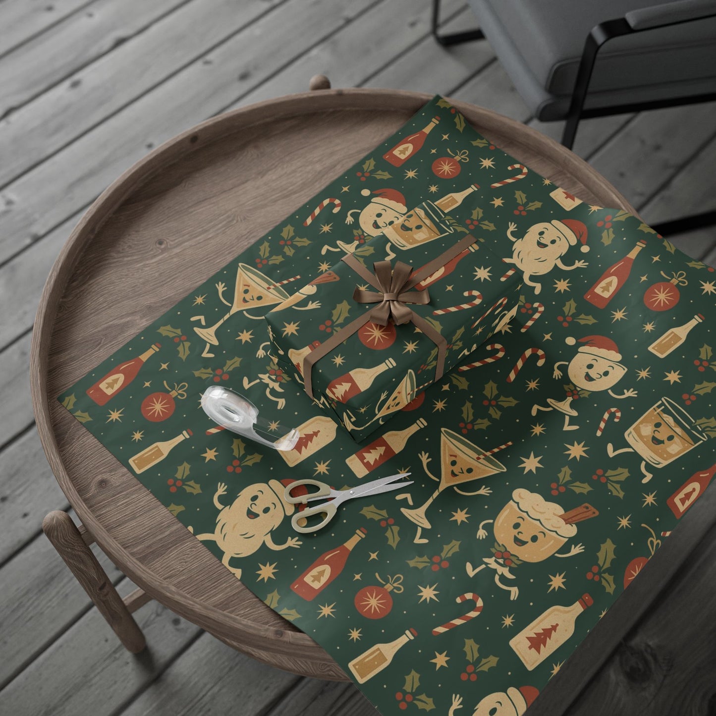 Vintage Holiday Drinks – Luxury Wrapping Paper, Retro Bar-Cart Gift Wrap, 30" Roll (Matte/Gloss)